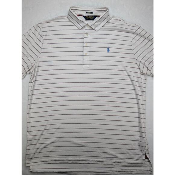 Polo Golf Ralph Lauren Stretch Lisle Mens Golf Polo Shirt XL White Gray Stripe - Picture 3 of 7